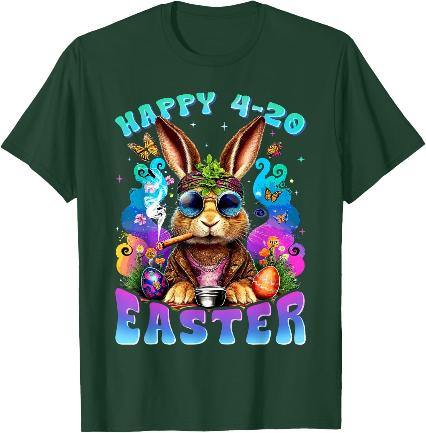 Happy 420 Easter Bunny Smoking Weed Funny Men Women T-Shirt - T-Shirt | Forest