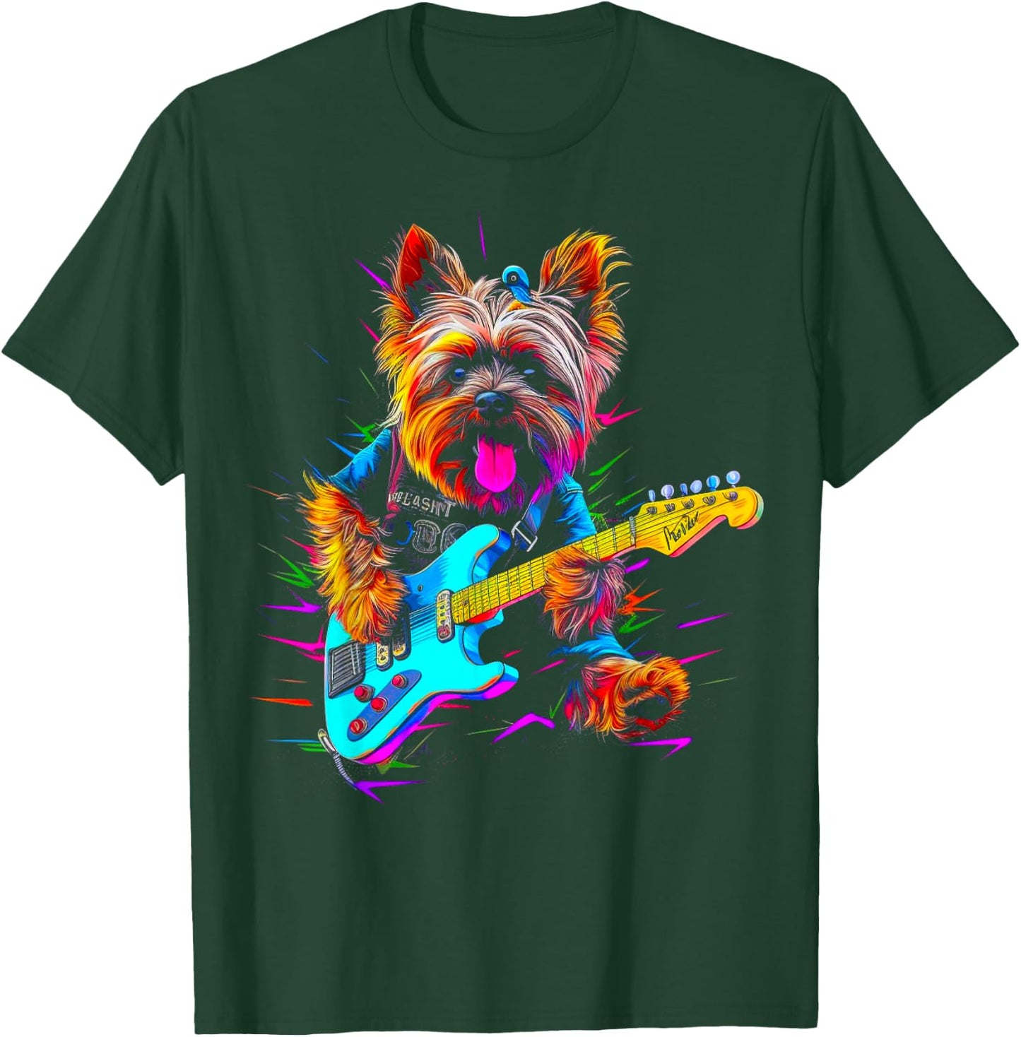 Yorkie Dog Yorkshire Terrier Guitarist T-Shirt - T-Shirt | Forest