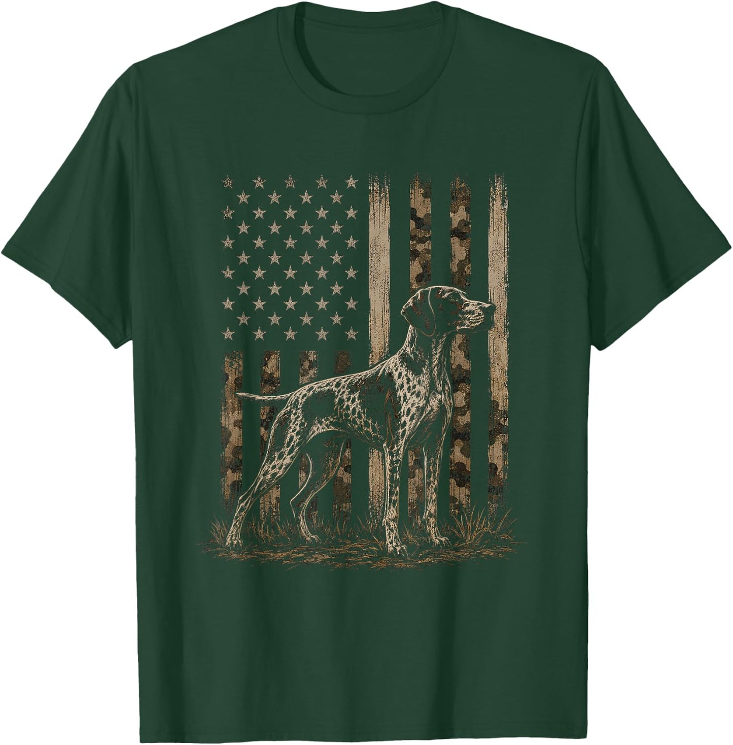 Camo American Flag German Shorthaired Pointer GSP Design T-Shirt - T-Shirt | Forest