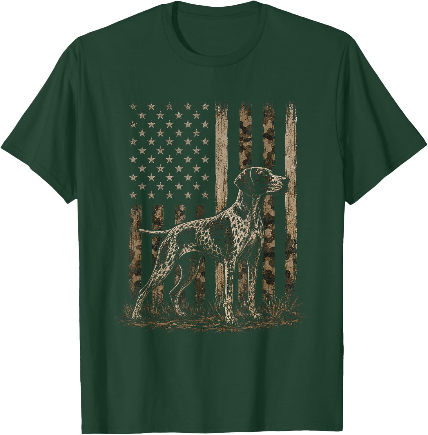 Camo American Flag German Shorthaired Pointer GSP Design T-Shirt - T-Shirt | Forest