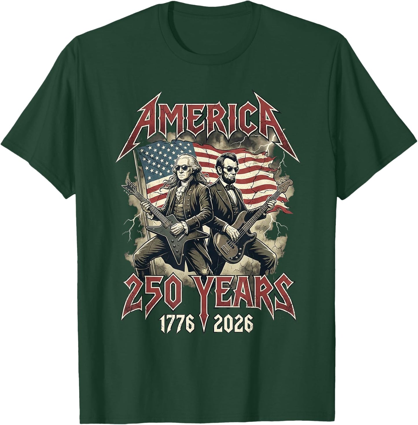 George Washington Abe Lincoln Guitar USA 250 Anniversary T-Shirt - T-Shirt | Forest