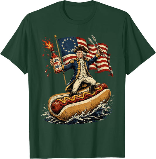 Delaware Dog Funny George Washington Hotdog Patriotic T-Shirt - T-Shirt | Forest