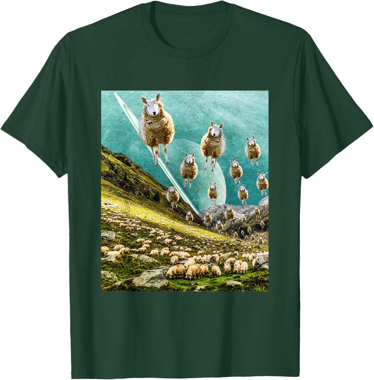 Flying Sheep - Funny Surreal Art - Collage Art - Classic T-Shirt - T-Shirt | Forest