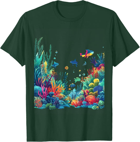 Vibrant Coral Reef Marine Life Scene T-Shirt - T-Shirt | Forest