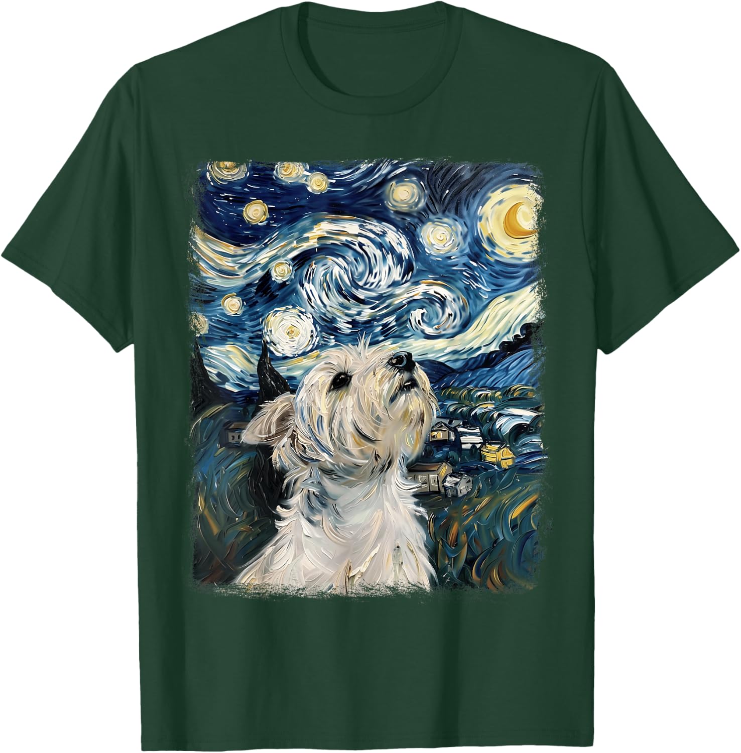 West Highland Terrier Dog Starry Night Painting T-Shirt - T-Shirt | Forest