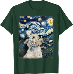 West Highland Terrier Dog Starry Night Painting T-Shirt - T-Shirt | Forest