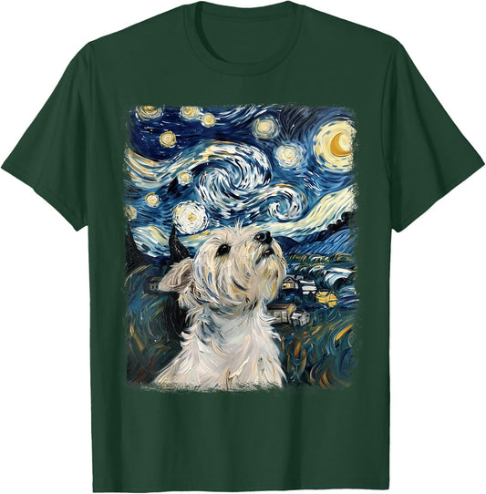 West Highland Terrier Dog Starry Night Painting T-Shirt - T-Shirt | Forest