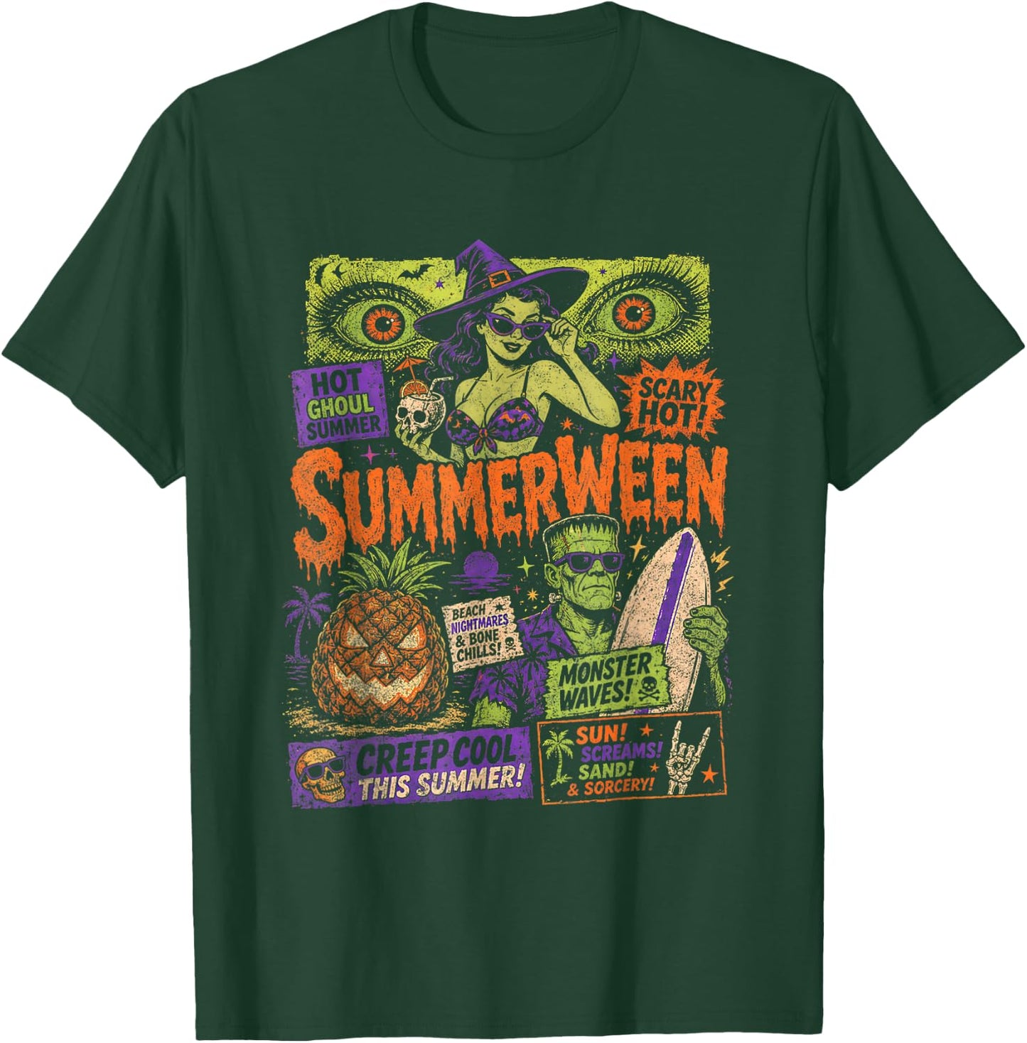 Punk Funny Witch Monster Frankenstein Summerween Beach Trips T-Shirt - T-Shirt | Forest
