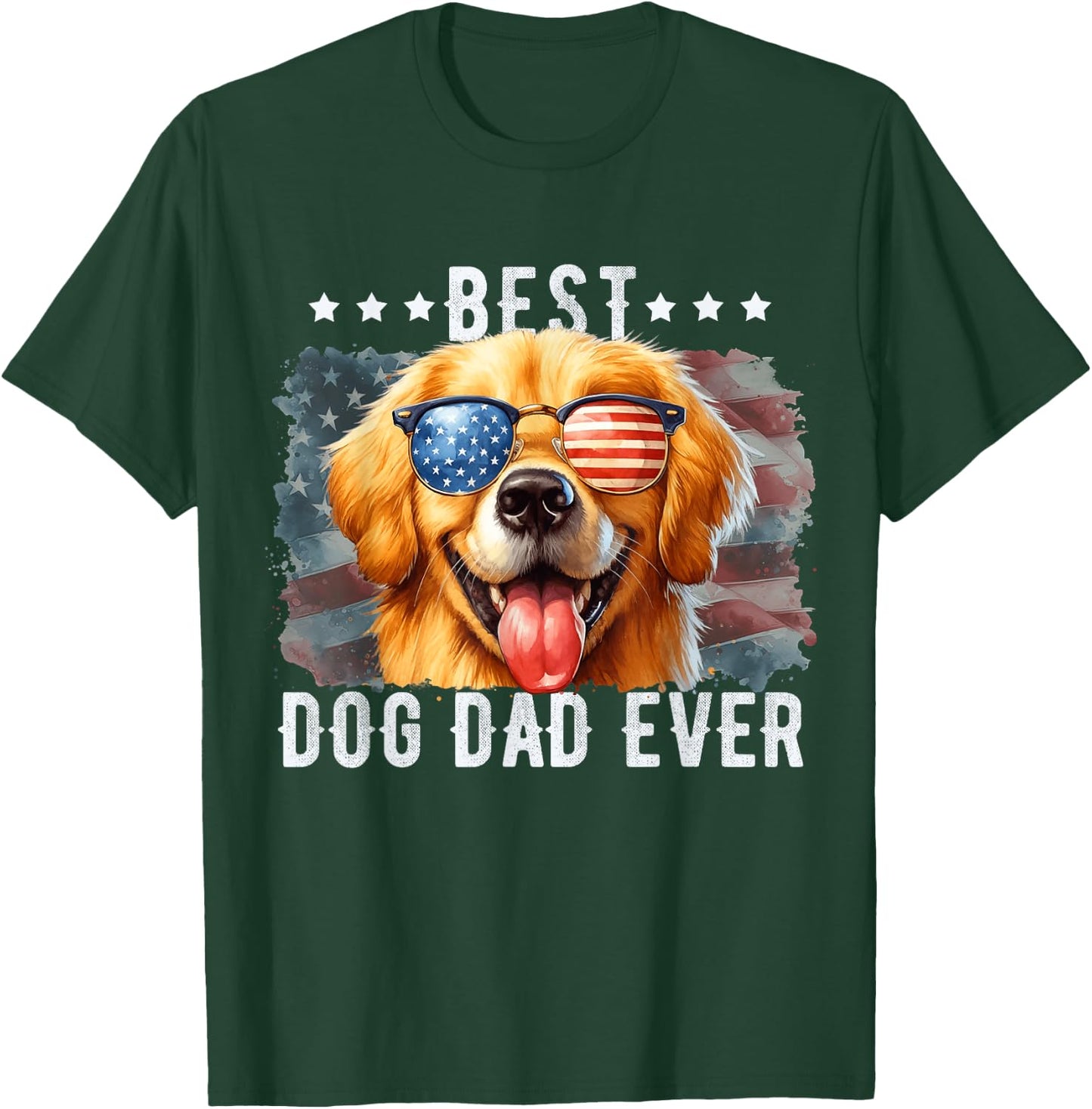 Golden Retriever Best Dog Dad Ever Fathers Day American Flag Women Kids T-Shirt - T-Shirt | Forest