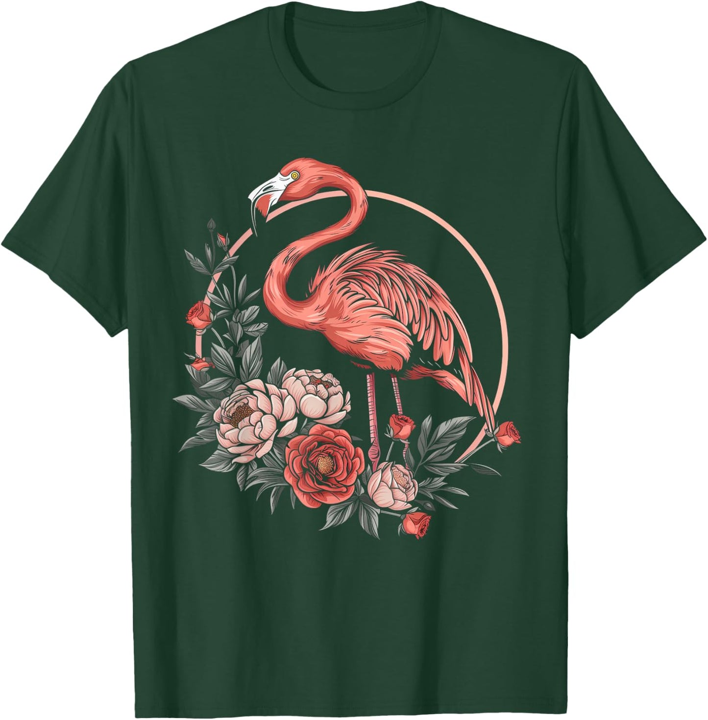 Flamingo Vintage Flowers T-Shirt - T-Shirt | Forest