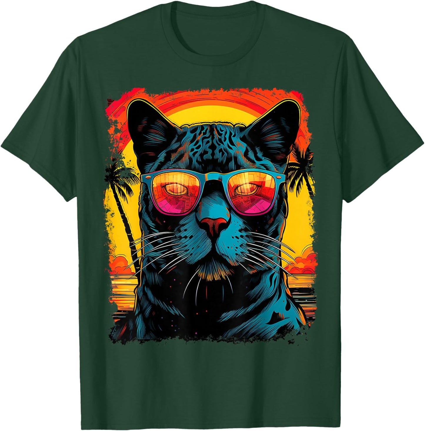 Pop Art Colorful Panther Black Hawaiian T-Shirt - T-Shirt | Forest