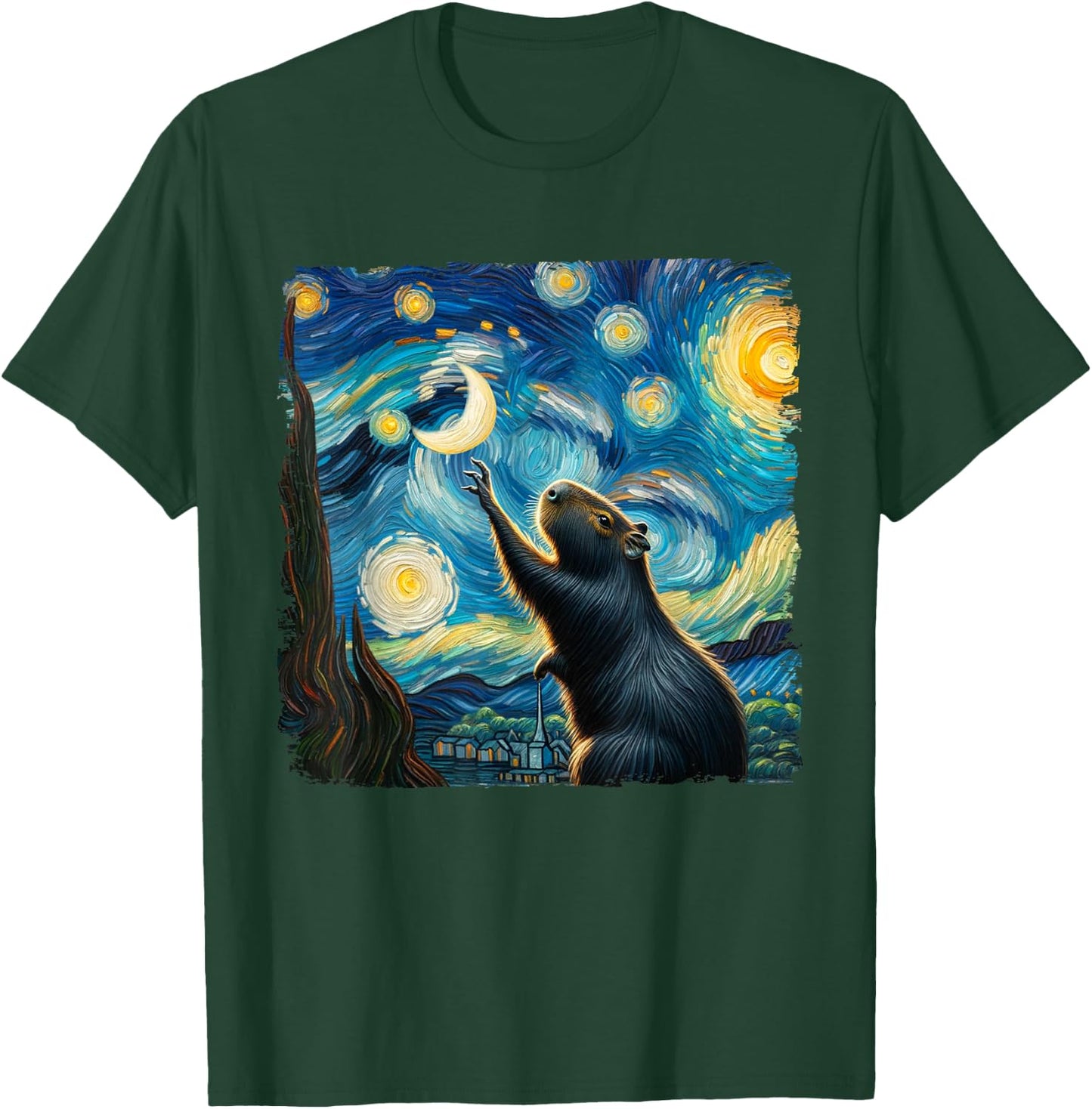 Classic Capybara Starry Night Distressed Capybaras Van Gogh T-Shirt - T-Shirt | Forest