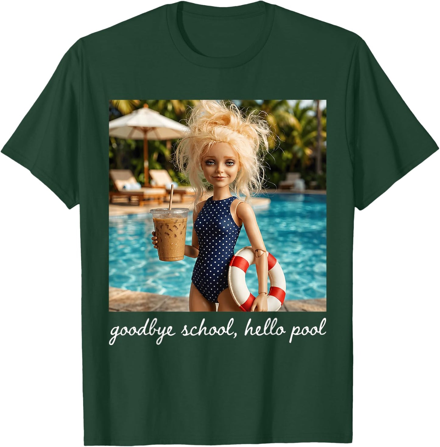 Goodbye School Hello Pool Funny Last Day Summer Teacher Meme T-Shirt - T-Shirt | Forest