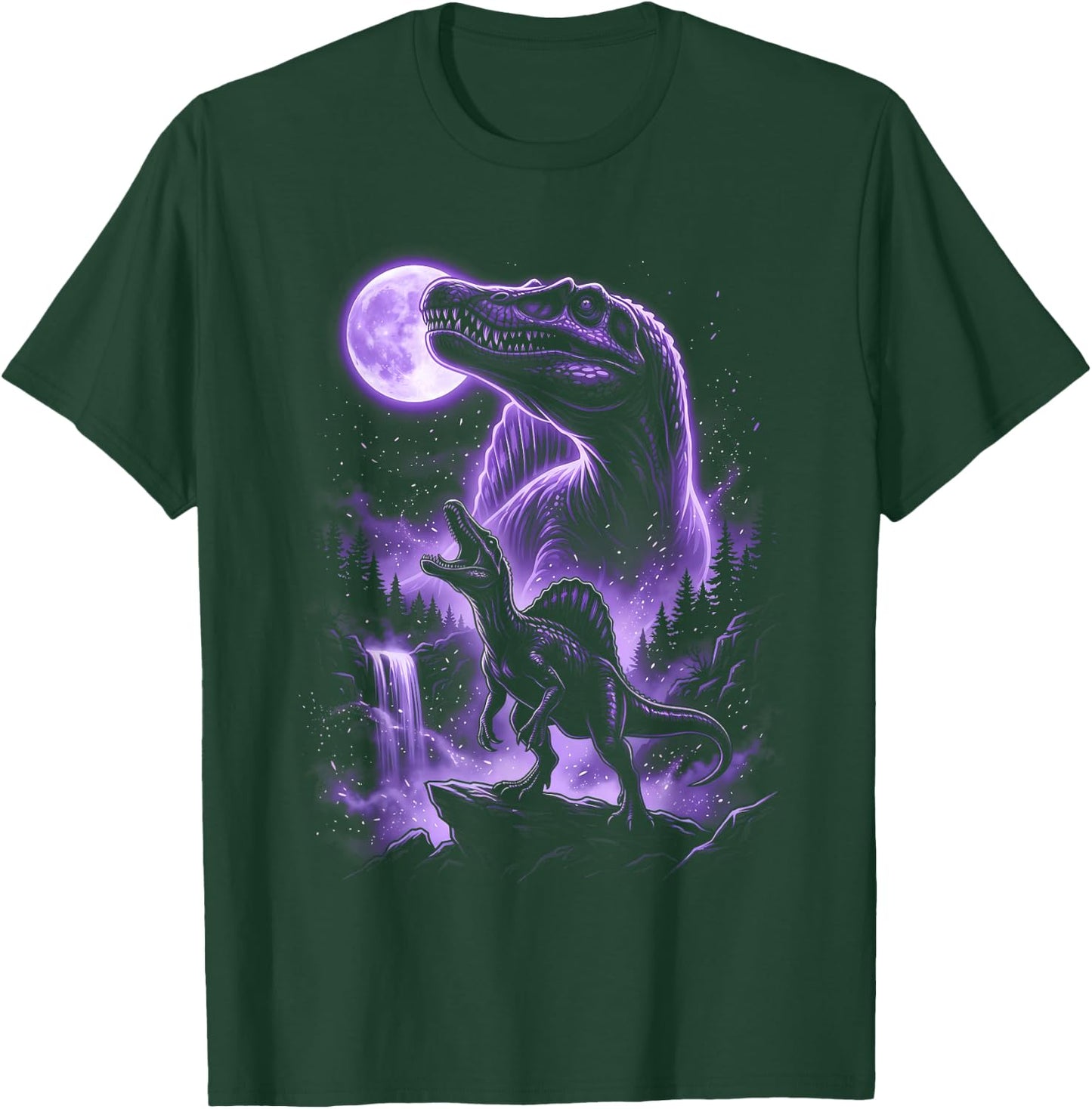 Spinosaurus Silhouette Mystical Moon Dinosaur T-Shirt - T-Shirt | Forest