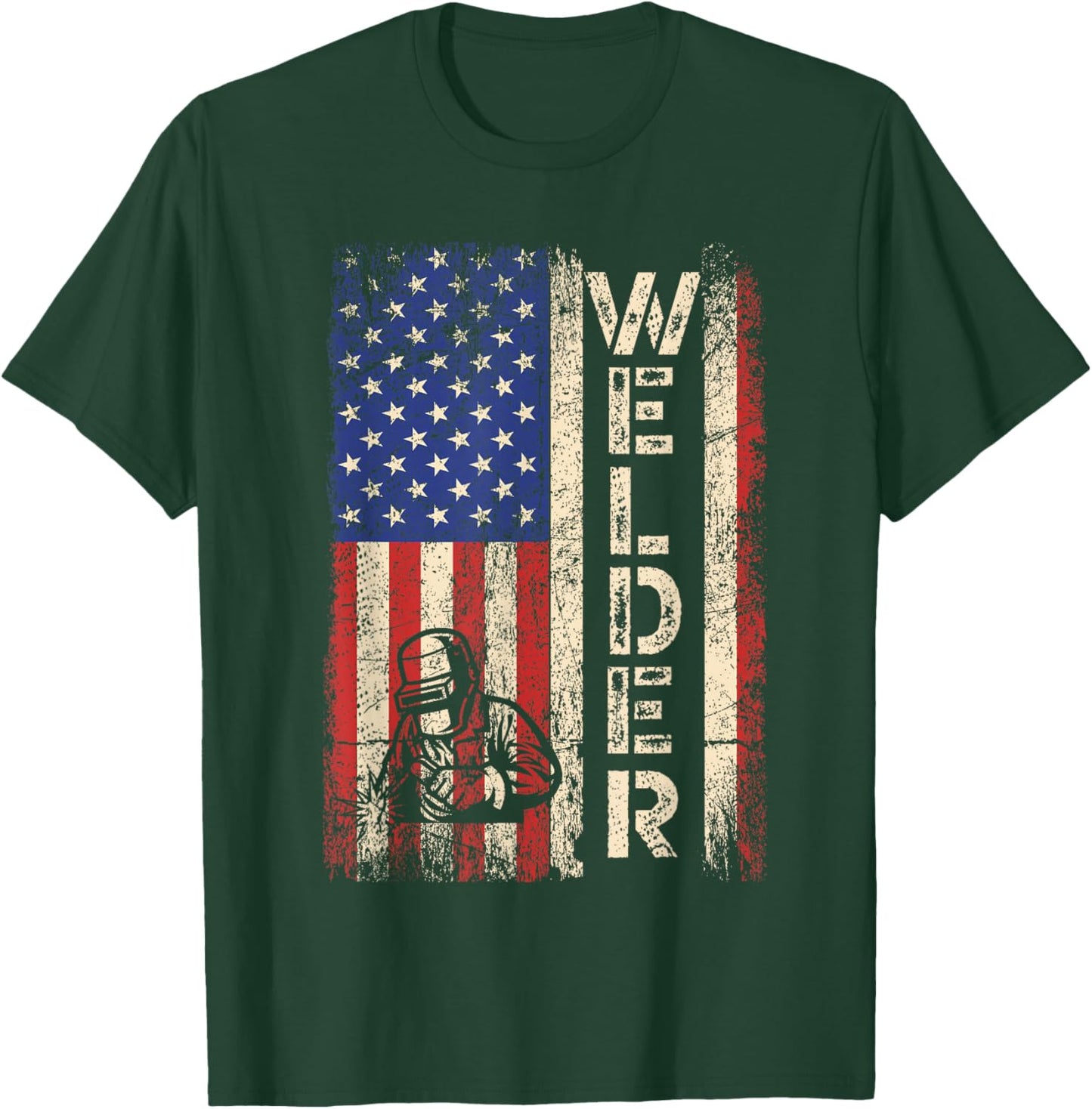 Welder Vintage USA American Flag Shirt Welding Dad Men T-Shirt - T-Shirt | Forest