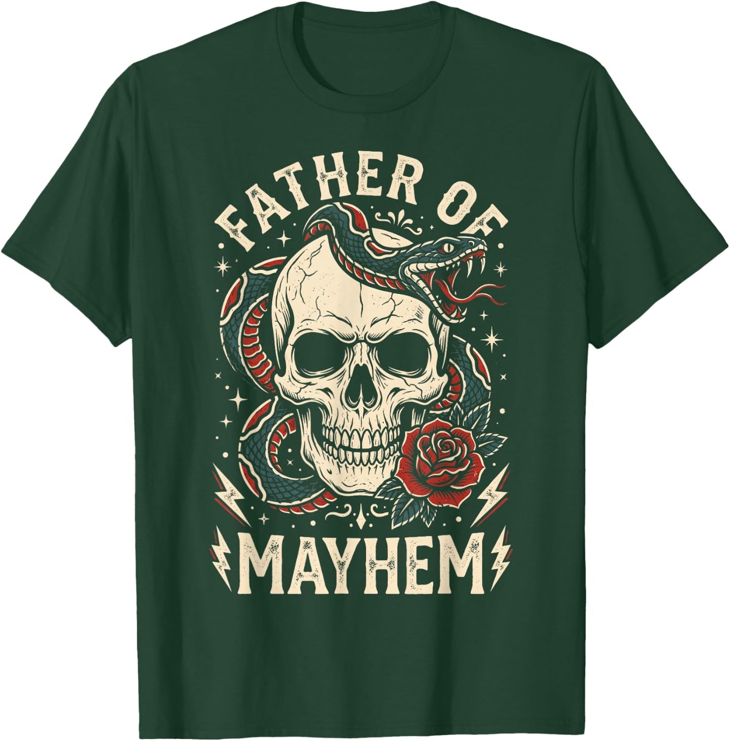 Father of Mayhem Vintage Tattoo Skull Snake & Rose T-Shirt - T-Shirt | Forest