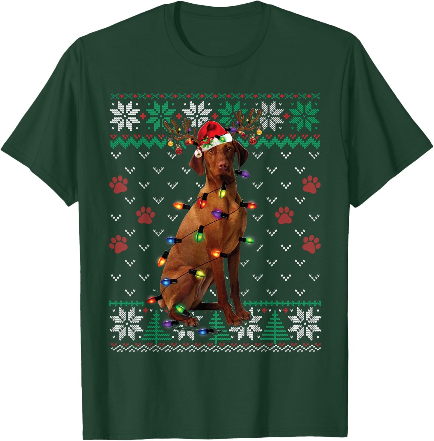 Vizsla Christmas Santa Ugly Sweater Dog Lover Xmas T-Shirt - T-Shirt | Forest