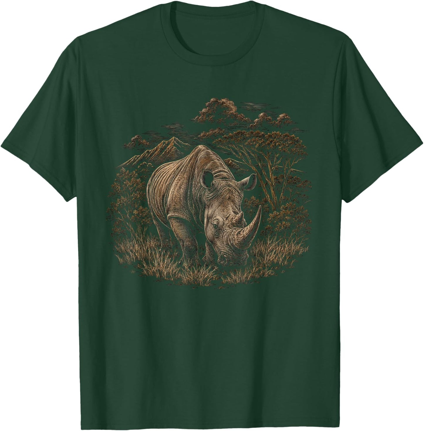 Rhinoceros Scene Graphic Artwork Rhino Design T-Shirt - T-Shirt | Forest