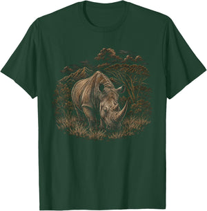 Rhinoceros Scene Graphic Artwork Rhino Design T-Shirt - T-Shirt | Forest