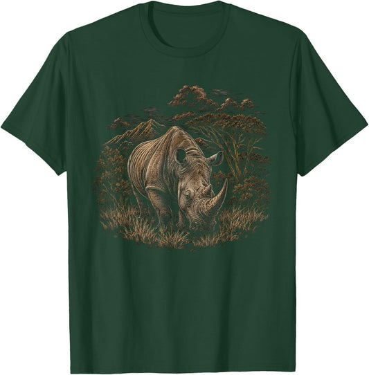 Rhinoceros Scene Graphic Artwork Rhino Design T-Shirt - T-Shirt | Forest