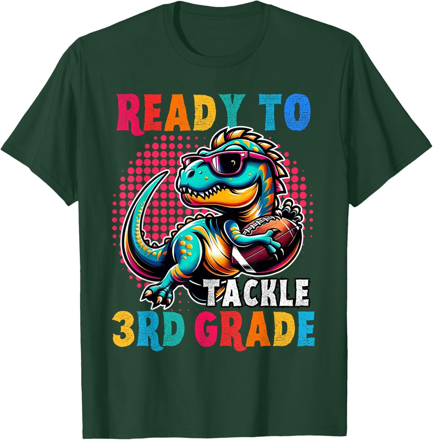 First day back to School 3rd grade Boys Football Dinosaur T-Shirt - T-Shirt | Forest