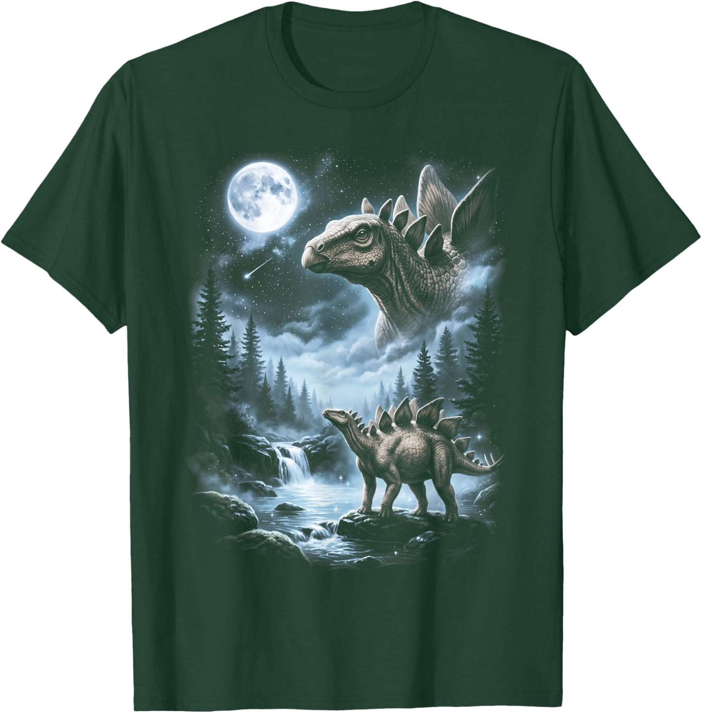 Stegosaurus Howling at Moon 90's Retro Dinosaur T-Shirt - T-Shirt | Forest