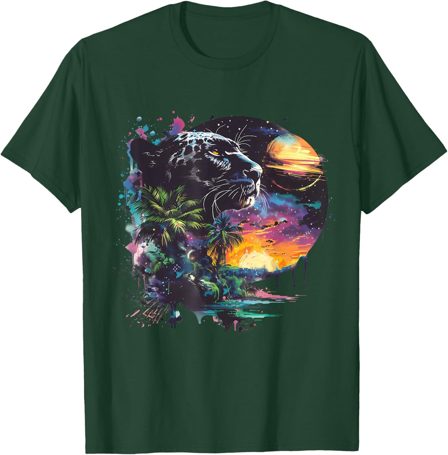Panther Colourful Moon Artwork Panther Lover Wildlife T-Shirt - T-Shirt | Forest