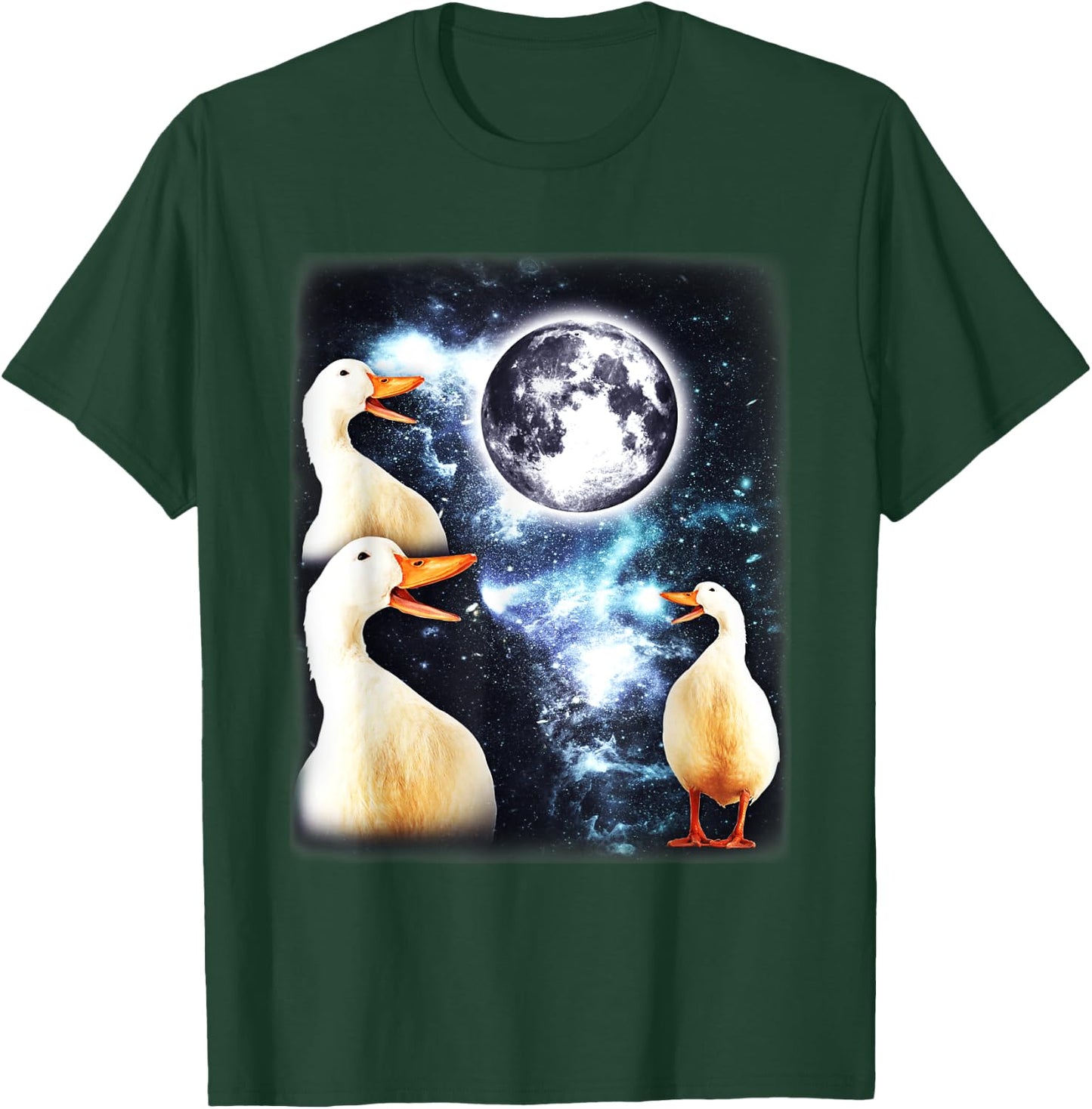 3 Ducks Howl At Moon Funny Weird Cursed Pekin Duck Lover T-Shirt - T-Shirt | Forest
