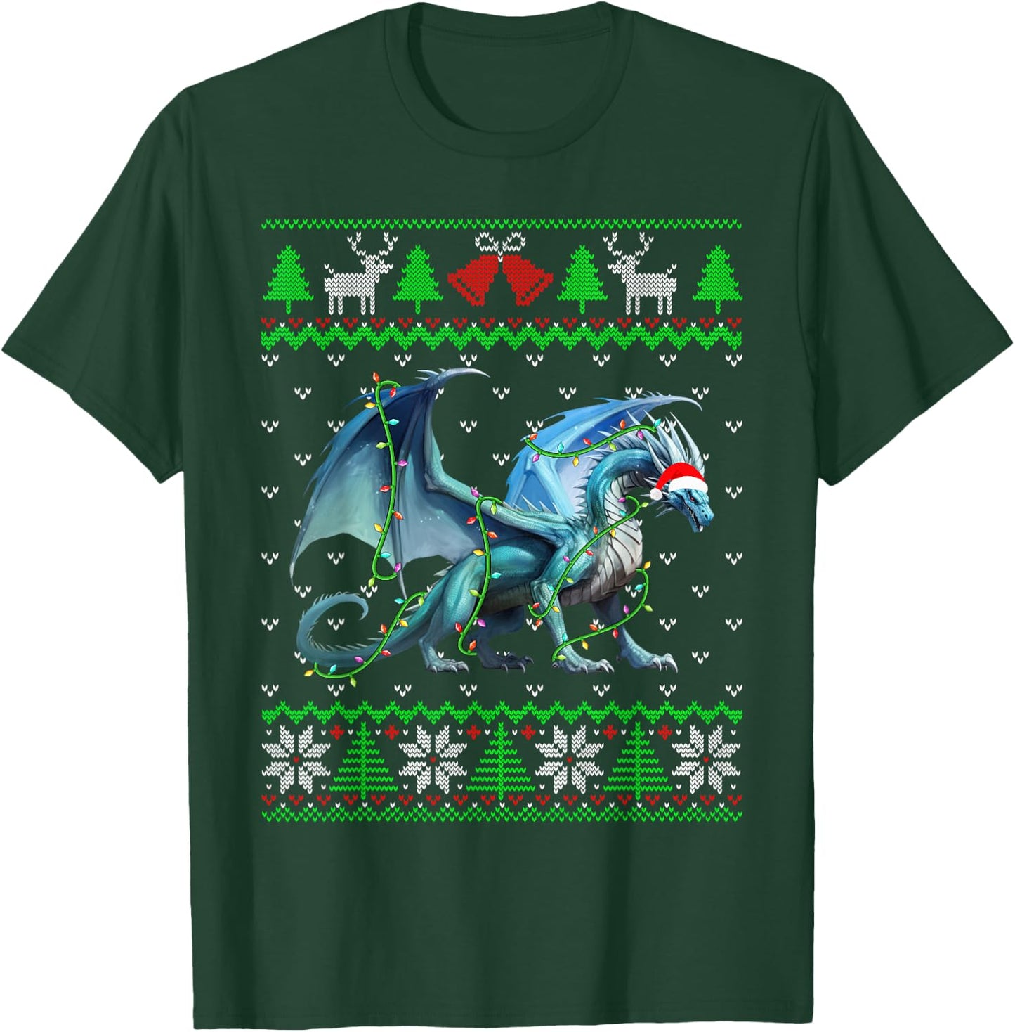Funny Dragon Lights Ugly Sweater Christmas Tree Animals T-Shirt - T-Shirt | Forest