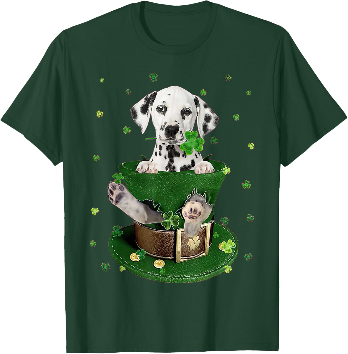 St Patrick's Day Leprechaun Dalmatian Dog Shamrock Irish T-Shirt - T-Shirt | Forest