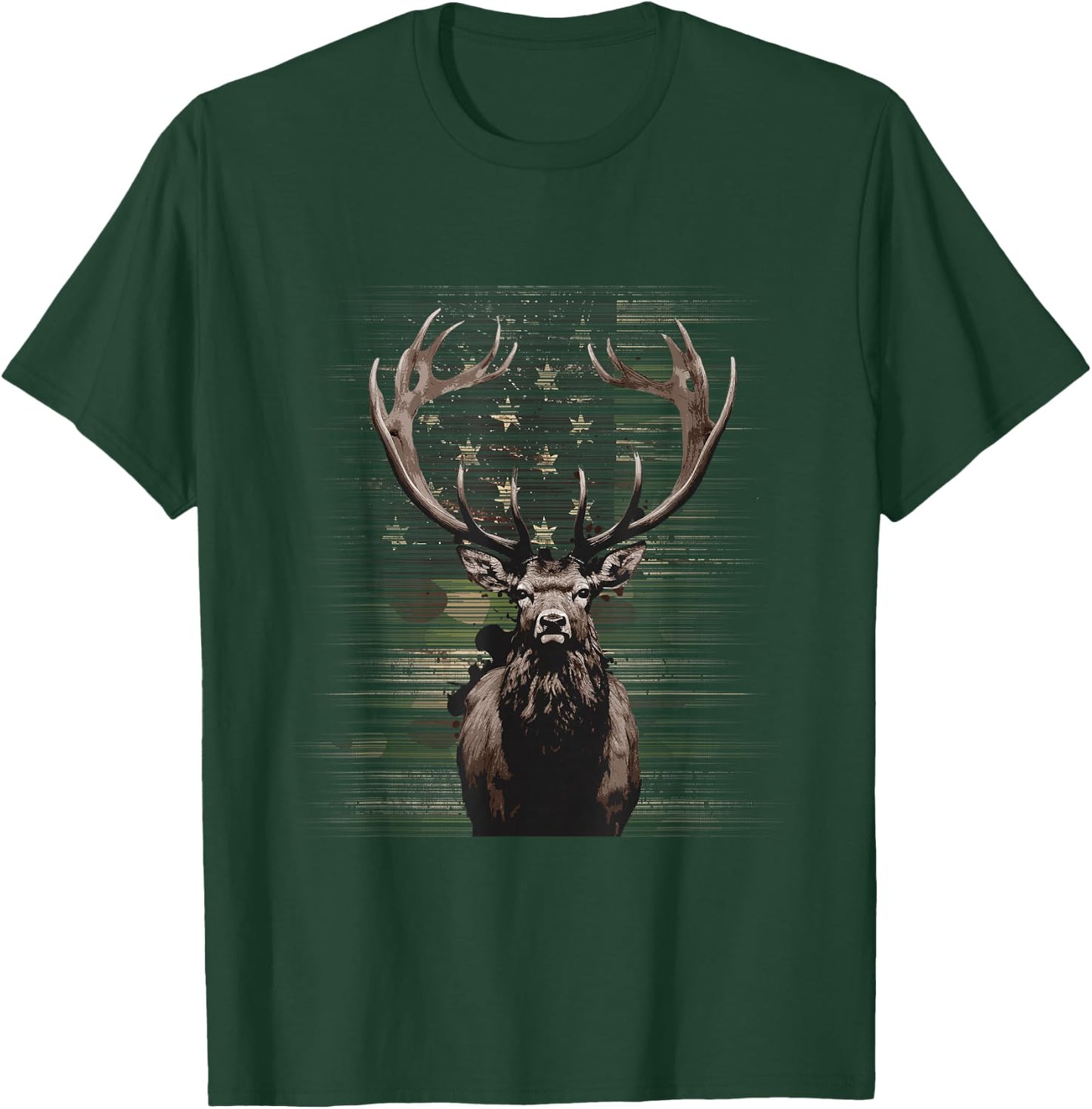 BASBO American Flag Camo Camouflage Outdoor Antlers Elk Deer T-Shirt - T-Shirt | Forest