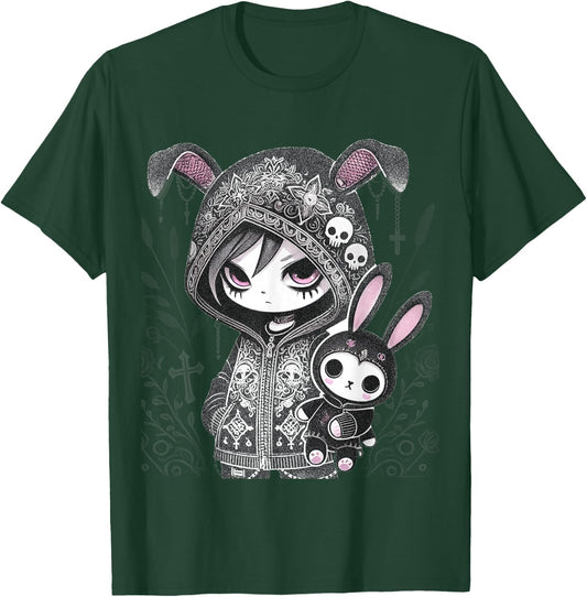 Dark Bunny Anime Girl Aesthetic E-Girl Gothic Grunge Design T-Shirt - T-Shirt | Forest