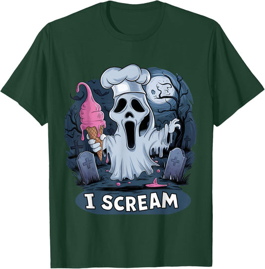 I Scream Ghost with Ice Cream Cone Funny Halloween Cemetery , Black, S T-Shirt - T-Shirt | Forest