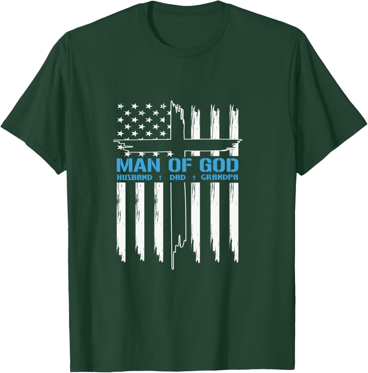 Man Of God Cross American Flag Jesus Christian T-Shirt - T-Shirt | Forest