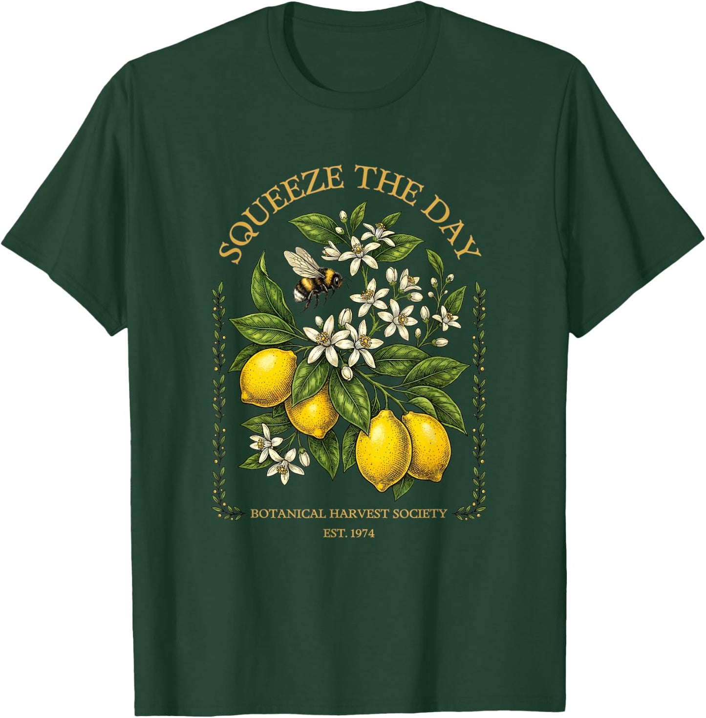 Squeeze The Day Vintage Lemon Bee Botanical Summer Fruit T-Shirt - T-Shirt | Forest
