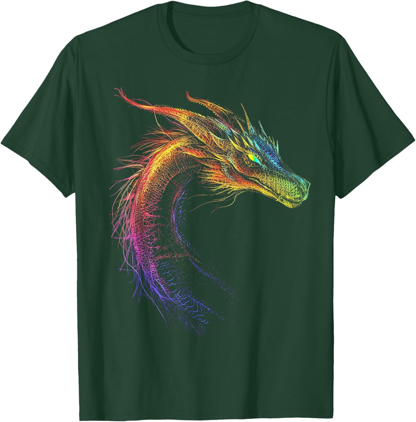 Dragon Drawing Colorful Animal Artwork Fantasy Dragon , black T-Shirt - T-Shirt | Forest