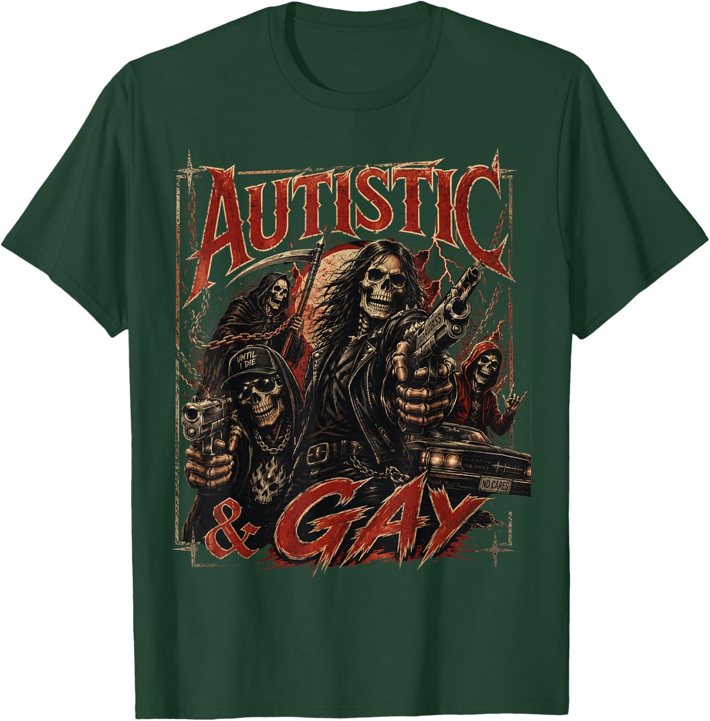 Autistic and Gay Funny Hard Skeleton Meme Music T-Shirt - T-Shirt | Forest