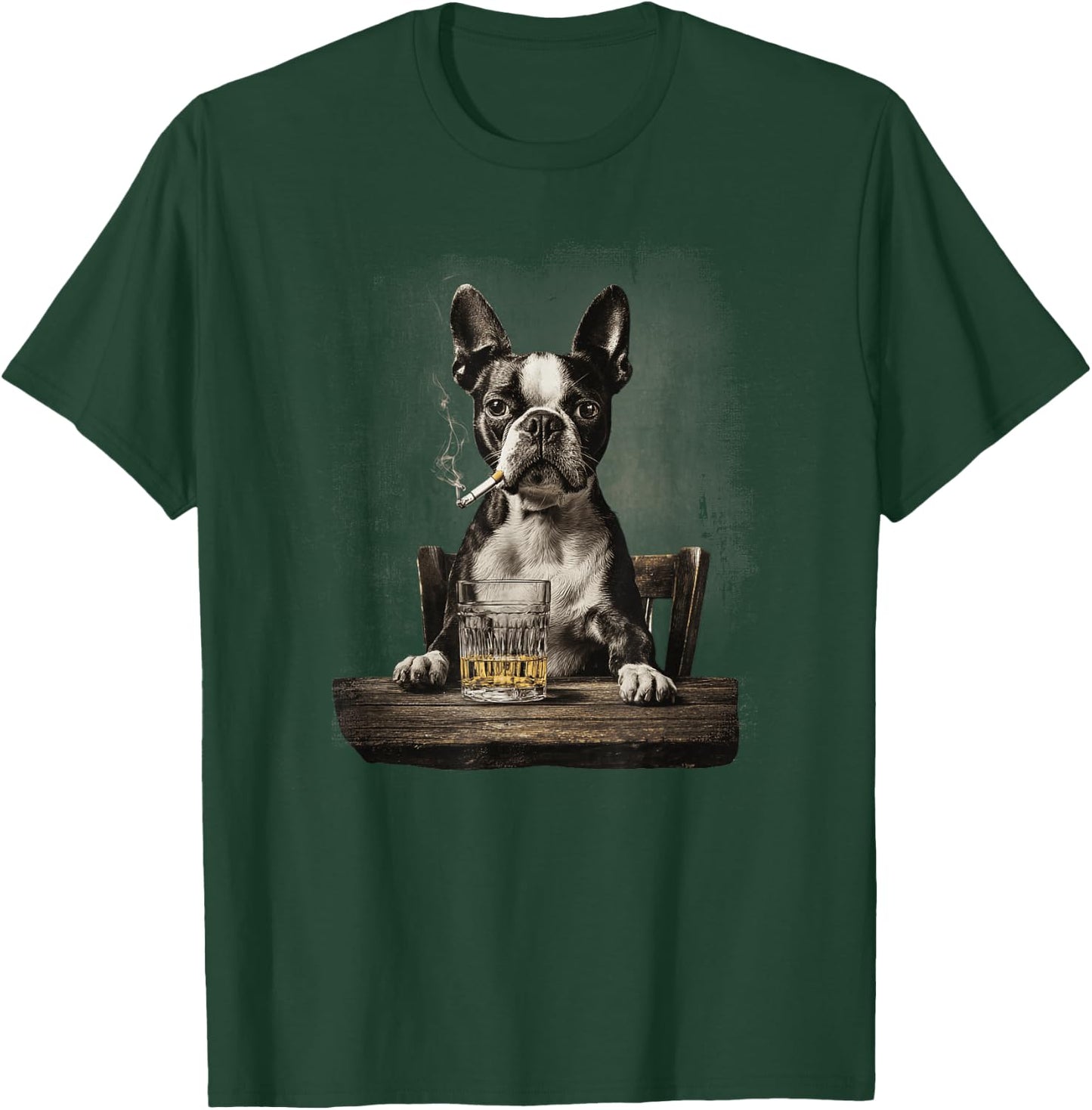 Vintage Smoking Boston Terrier Funny Dog Father's Day T-Shirt - T-Shirt | Forest