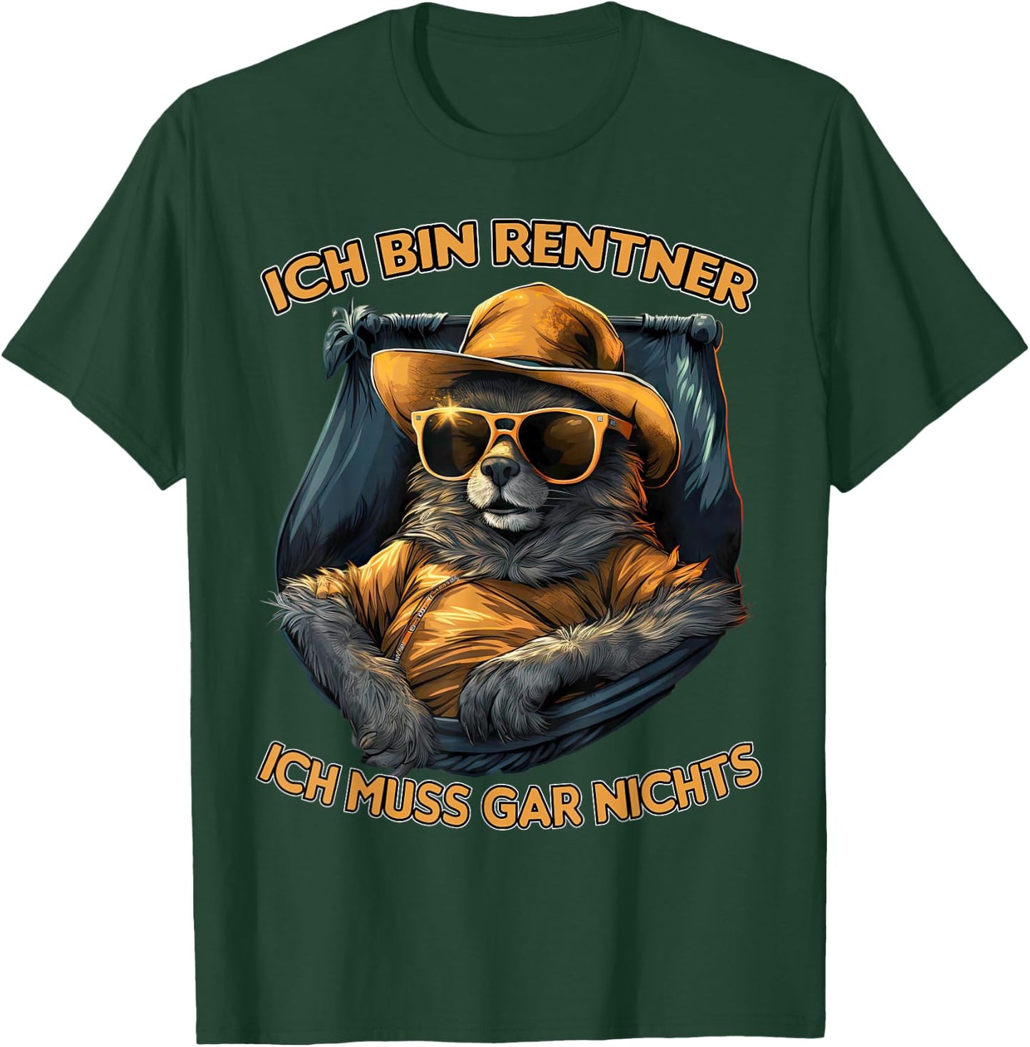 with German Text "Ich bin Rentner ich muss gar nicht" [German Language, black T-Shirt - T-Shirt | Forest