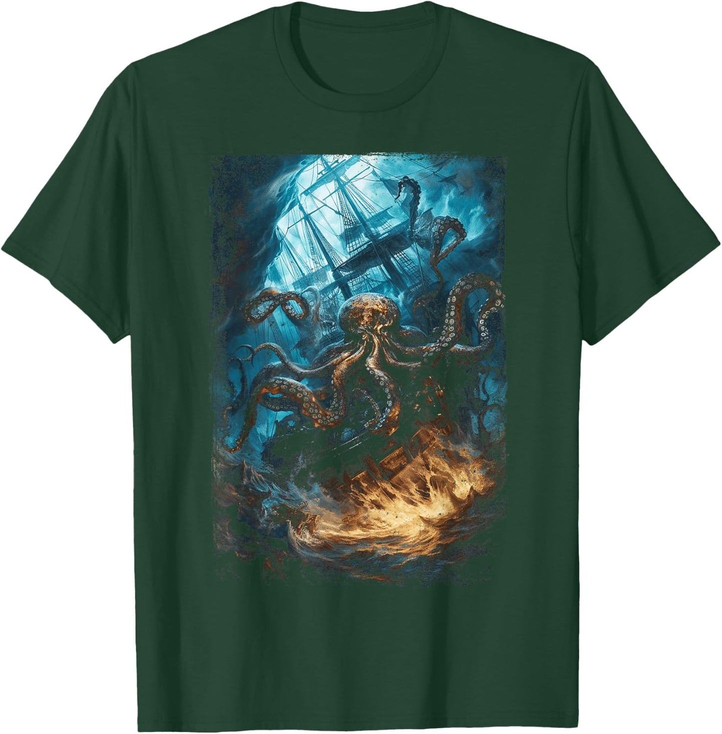 Giant Octopus Pirate Ship Vintage Kraken Sailing Squid T-Shirt - T-Shirt | Forest