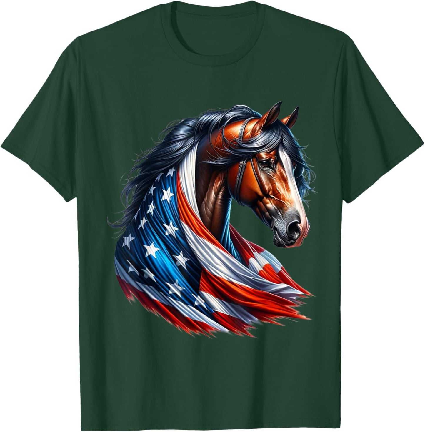 American Flag Horses US Patriotic Equestrian American Love T-Shirt - T-Shirt | Forest