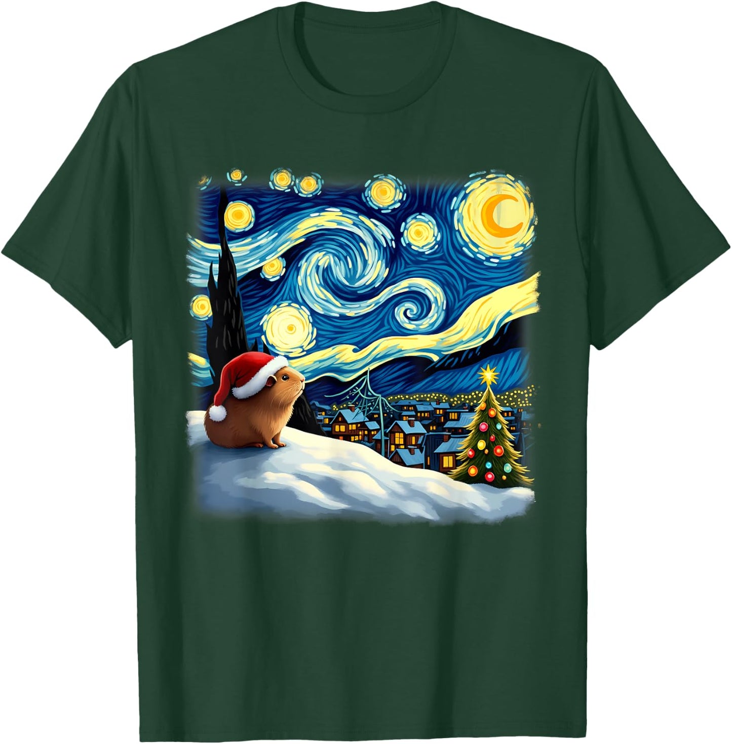 Christmas Guinea Pig Starry Night T-Shirt - T-Shirt | Forest
