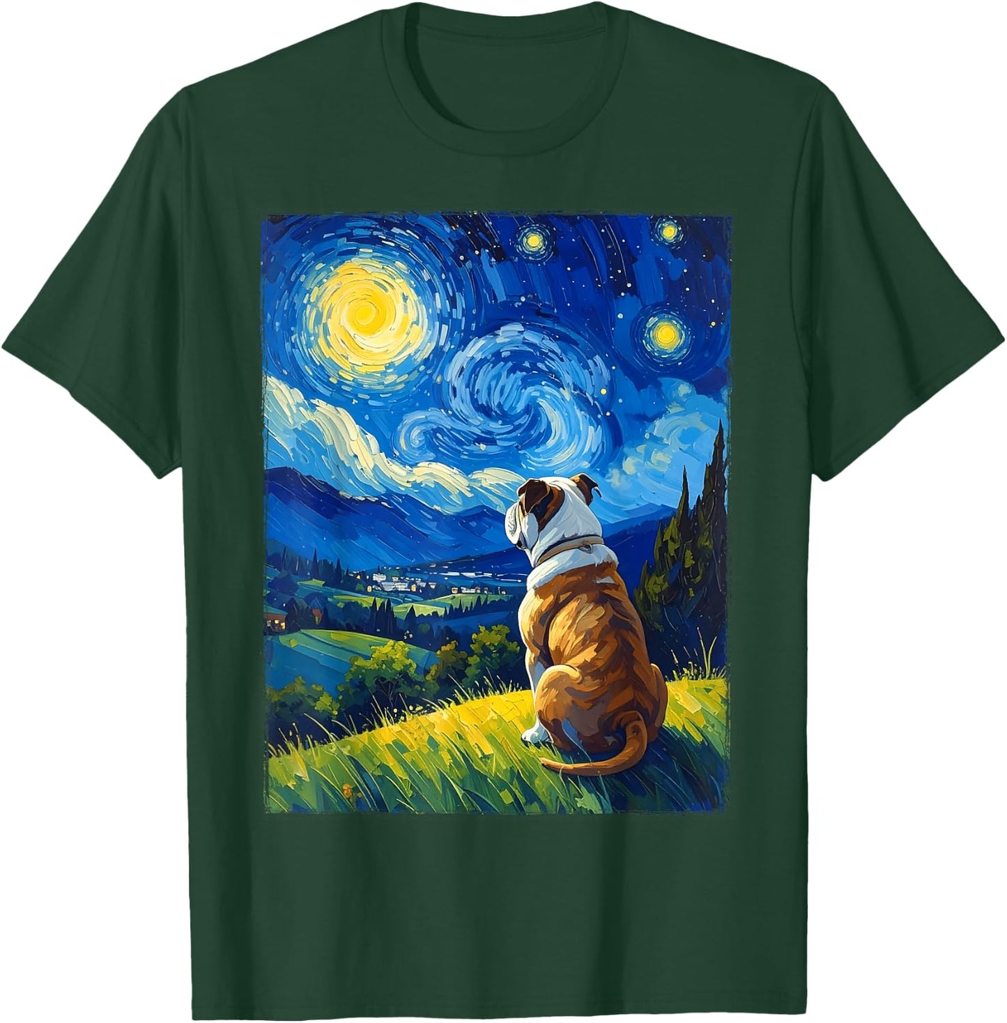 Bulldog Van Gogh Starry Night T-Shirt - T-Shirt | Forest
