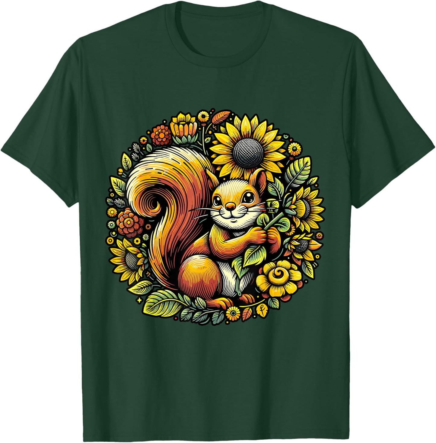 Squirrel with Sunflower T-Shirt - T-Shirt | Forest