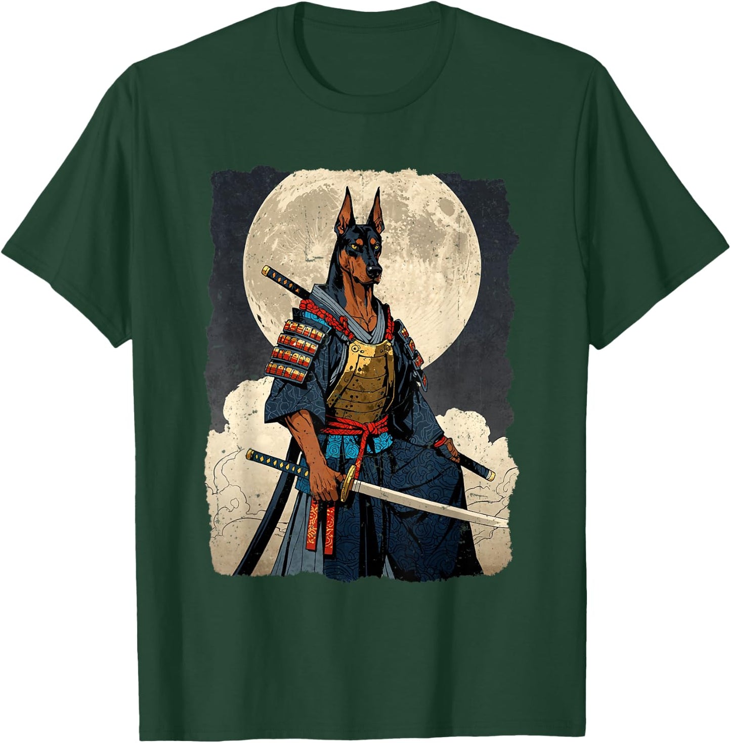 Doberman Dog Samurai Japanese Retro Ukiyo-e Warrior Doberman T-Shirt - T-Shirt | Forest