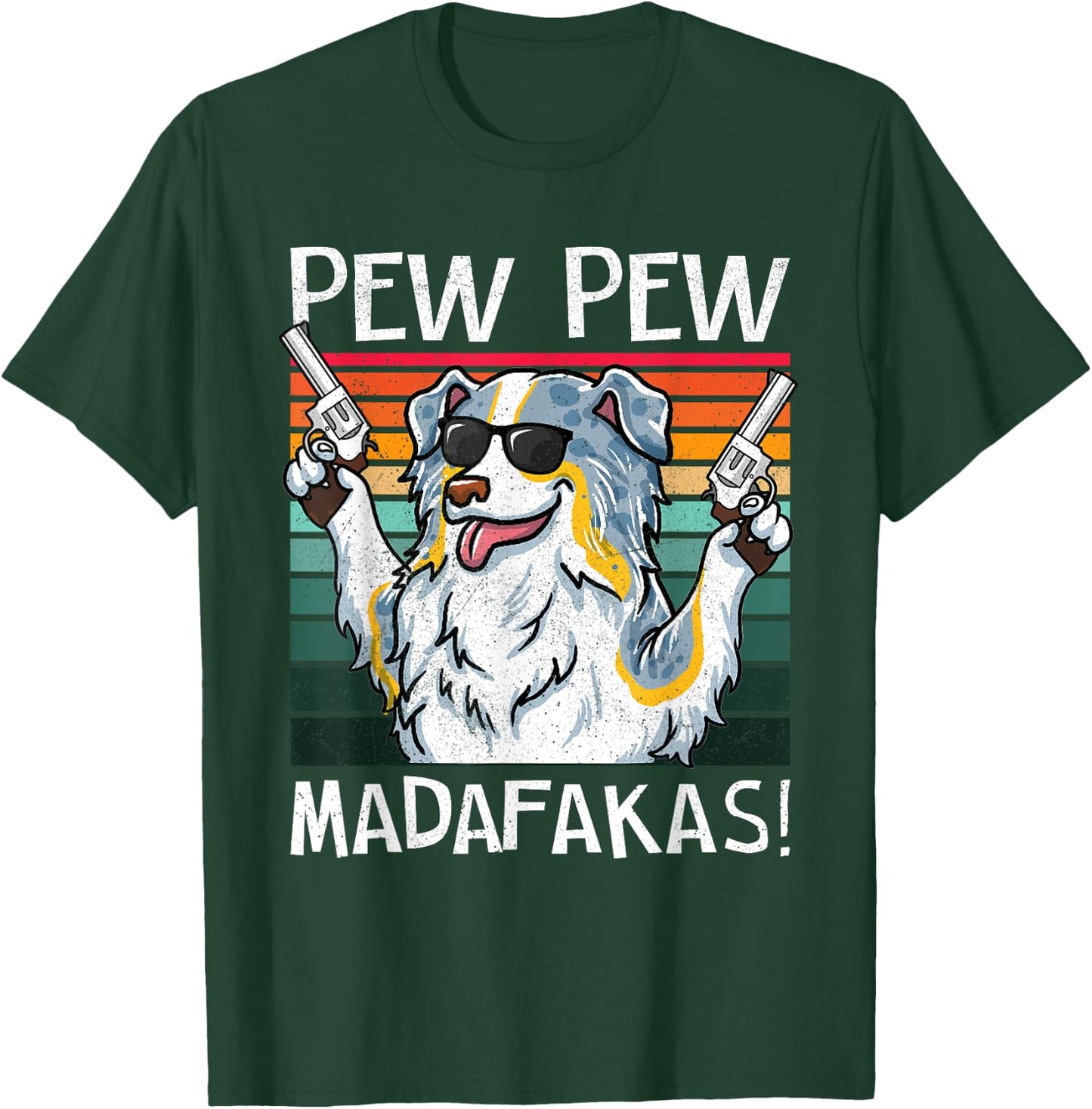 Australian Shepherd Pew Pew Dog Vintage Retro Sunset Dogs Women T-Shirt - T-Shirt | Forest
