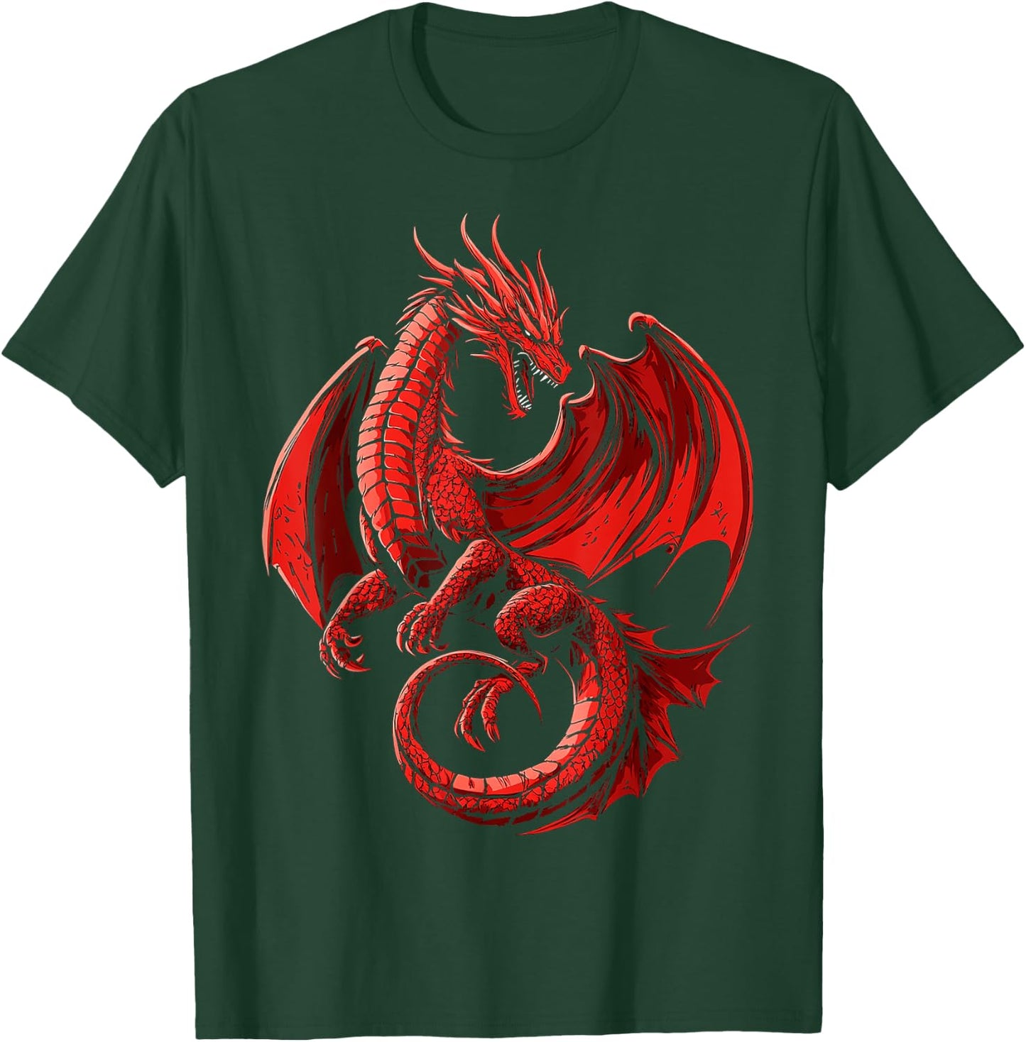 Mythical Illustration Red Dragon , Black, S T-Shirt - T-Shirt | Forest