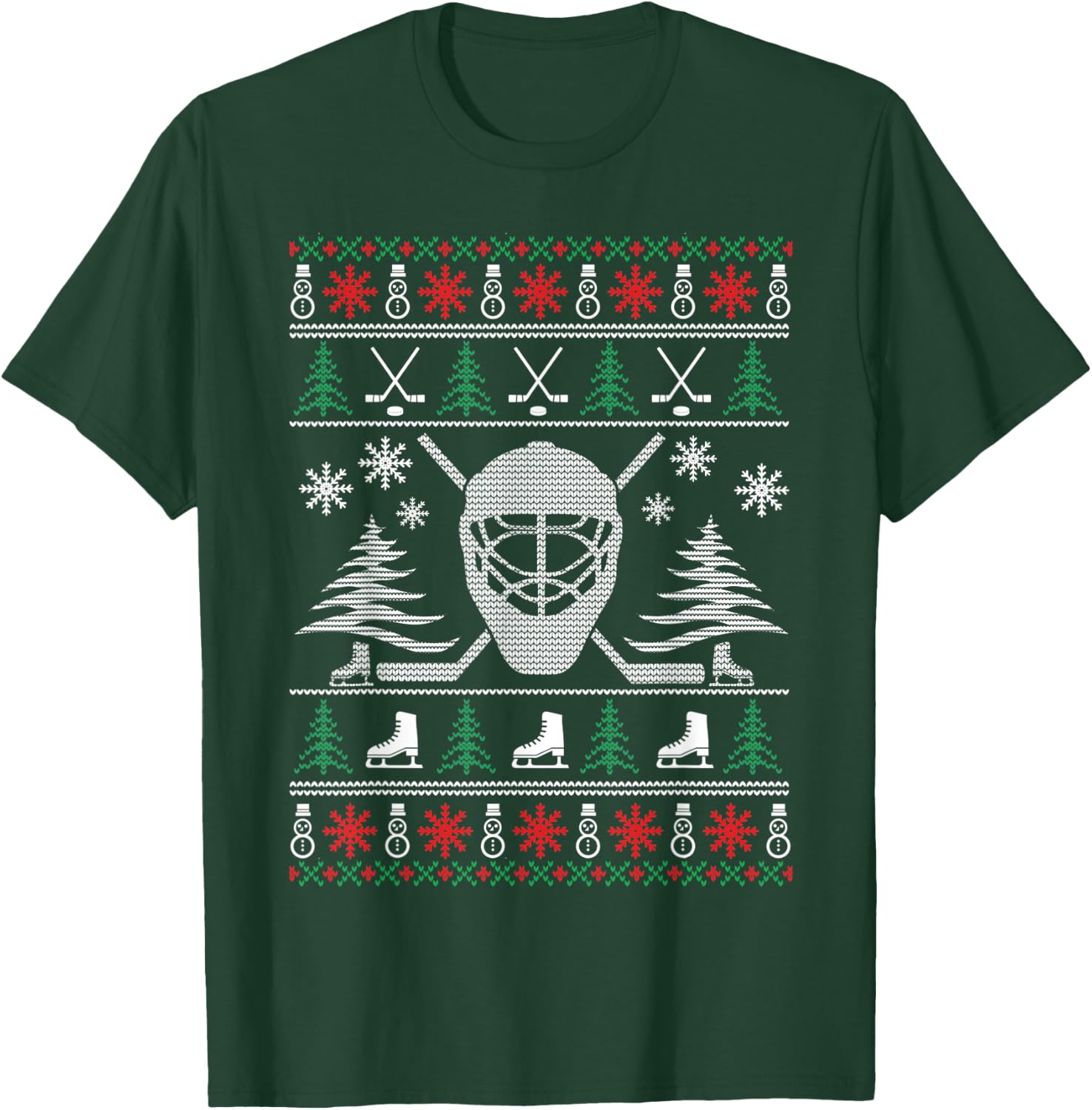 Ugly Sweater Christmas Helmet Ice Hockey For Hockey Lovers T-Shirt - T-Shirt | Forest