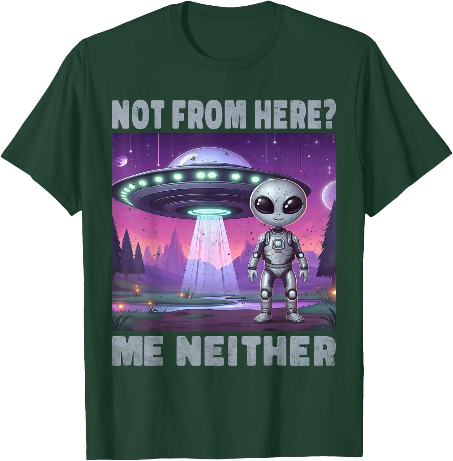 Funny Aliens UFO Alien Spaceship Man Woman Boy Humour , Black, S T-Shirt - T-Shirt | Forest