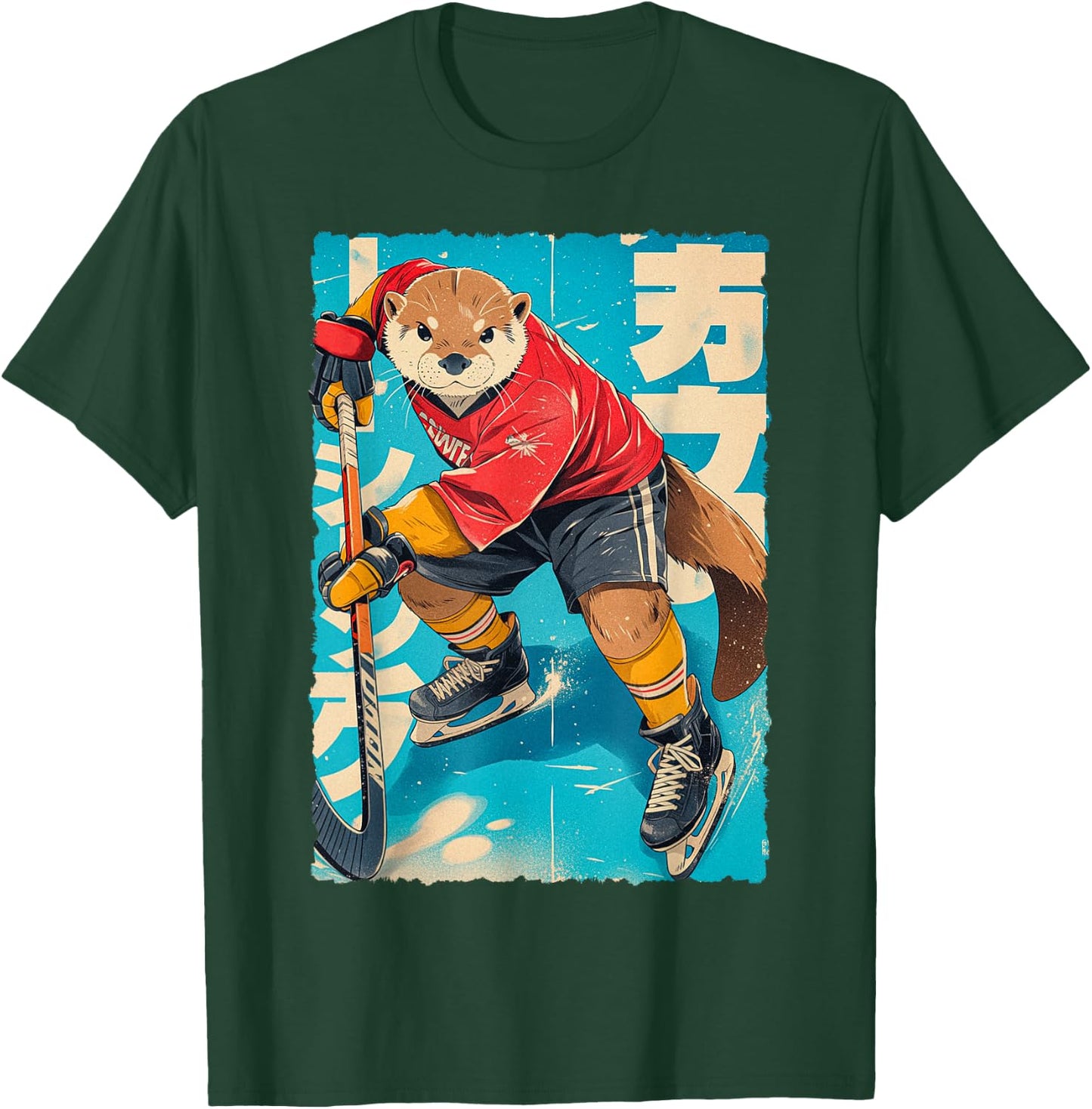 Manga amusant - Joueur de hockey sur glace - Art japonais - Loutre - Pour enfants T-Shirt - T-Shirt | Forest